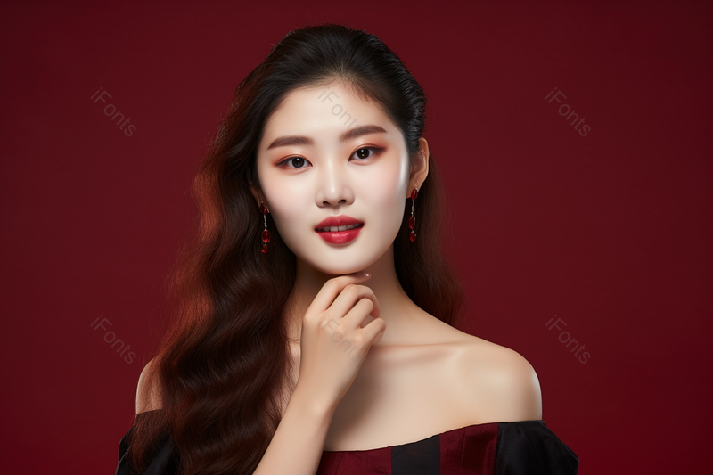 红色背景亚洲模特时尚人物图,高清,摄影图,摄影图片,图片大全,摄影图免费下载